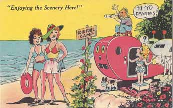 Vintage Travel Trailer bawdy humor post card