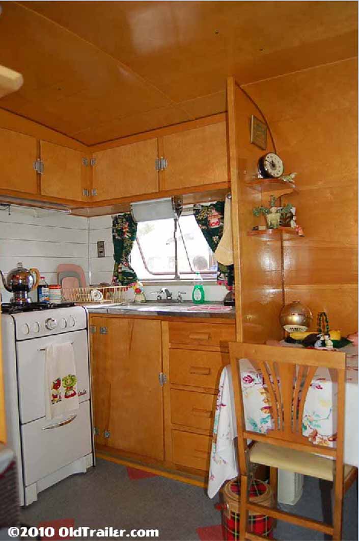 This vintage 1949 Vagabond trailer has a beautifully restored kitchen