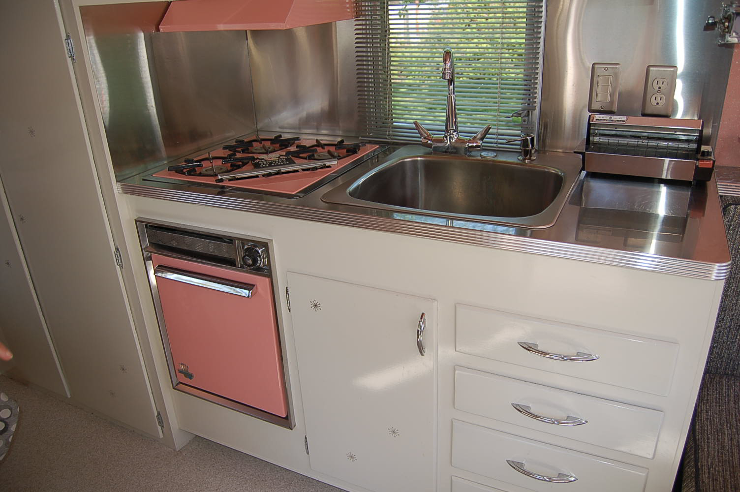 in kitchen counter stainless steel  cabinets vintage vintage trailer House 1961 trailer Holiday
