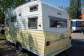 Picture of rear end of beautiful vintage 1966 Aloha travel trailer