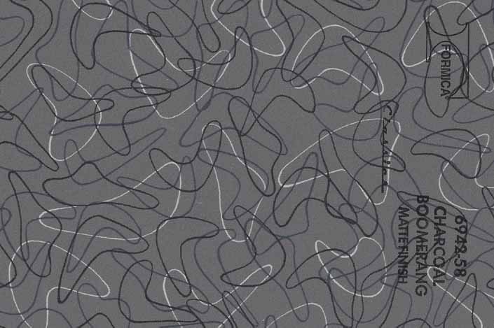 Vintage formica laminate sample chip; Charcoal Gray Boomerang pattern #6942-58