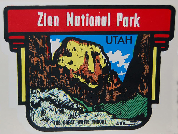 Zion National Park in Utah, The Great White Throne, sold these colorful Vintage Souvenir Travel Decals