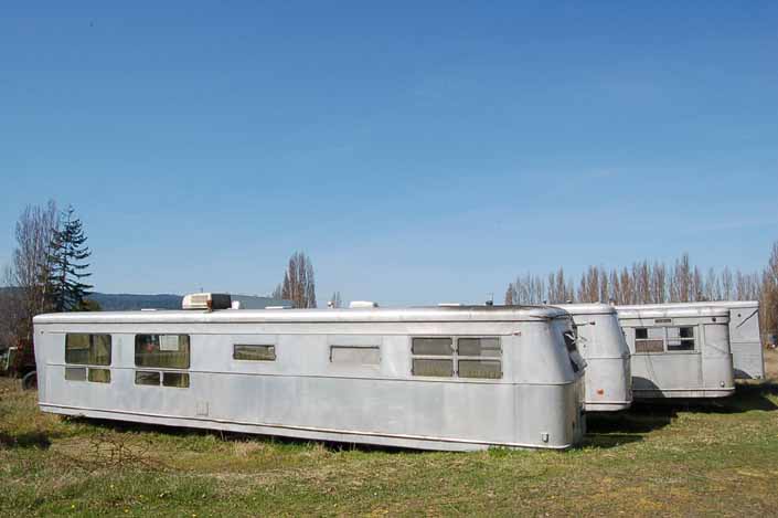 Vintage trailer junkyard has a collection of large Spartan Manor trailers avaliable for restoration