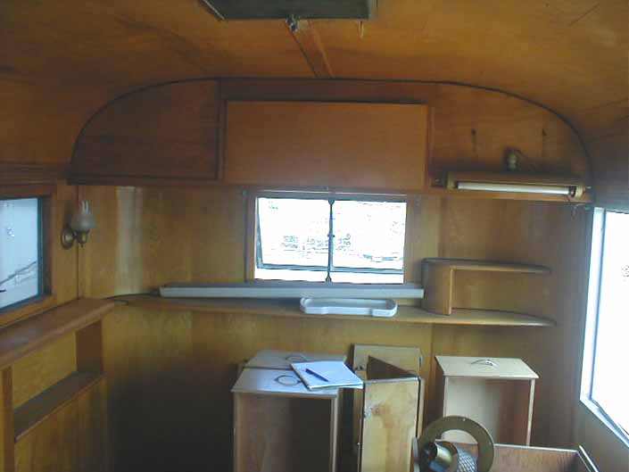Vintage trailer salvage yard has a 1948 Westcraft Westwood vintage trailer with mostly complete interior cabinetry