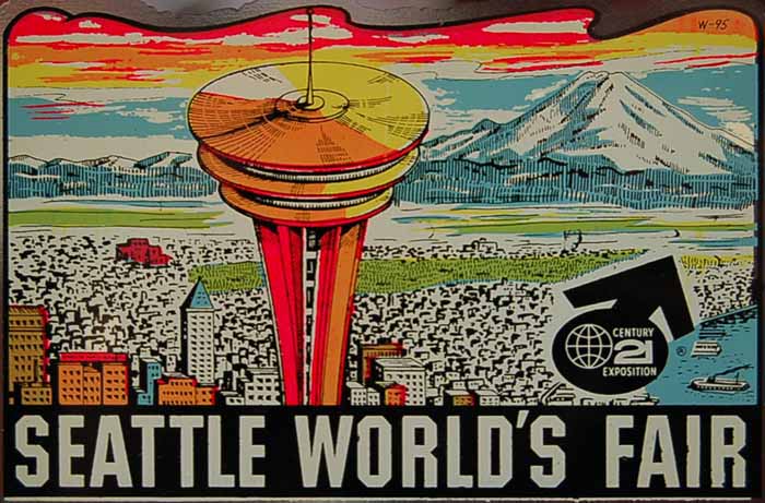 Cool Vintage Travel Decal from the 1962 Seattle World's Fair features the iconic Space Needle