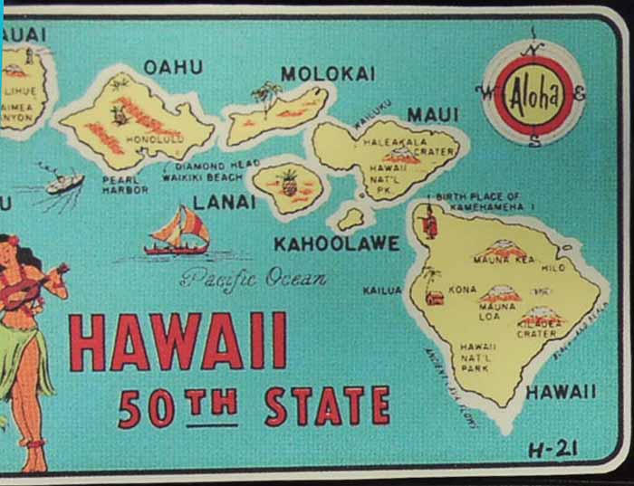 Vintage Travel Decal From Hawaii, Our 50th State