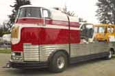 Restoration of a 1941 GM Futurliner bus required that it be turned into a flat-bed vehicle transport truck