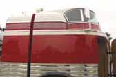 Photo shows the great art-deco details and top curved windshield in a 1941 GM Futurliner bus