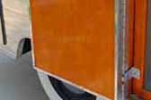 Photo of beautifully shellacked door panel on a rare 1953 Aljoa travel trailer