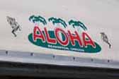 New Aloha trailer logo emblem on vintage 1960 Aloha 15ft travel trailer