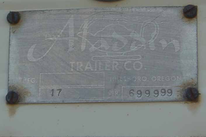 Close-up photo of the original Aladdin ID-Plate on a vintage Aladdin Travel Trailer