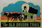 Souvenir Travel Decal features image of covered wagons heading west on the Old Oregon Trail