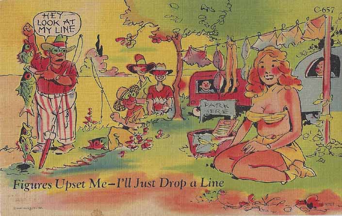 Vintage Bawdy Humor Trailer Camping Linen Postcard