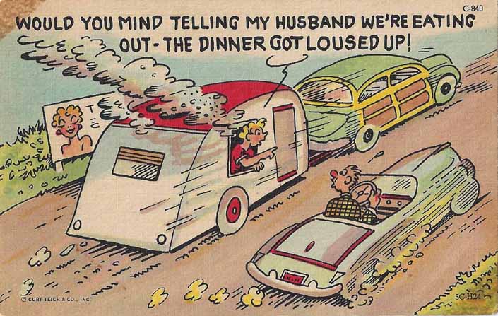 Rare Linen Vintage Trailer humor postcard