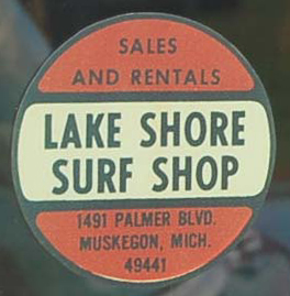 Awesome Vintage Travel Decal from the Lakeshore Surf Shop located in Muskegon, Michigan